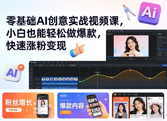 零基础AI创意实战视频课，小白也能轻松做爆款，快速涨粉变现-冒泡网