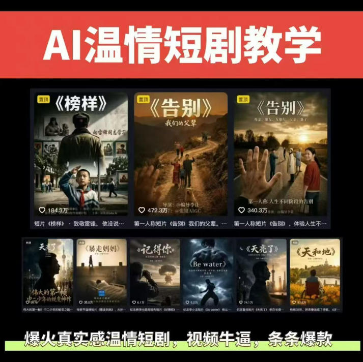 抖音58W粉丝博主的AI温情短剧玩法，条条爆款，伙伴计划+精选独家收益，商单收徒等(更新6月)-冒泡网