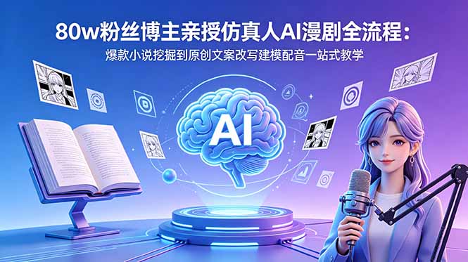 80w粉丝博主亲授仿真人AI漫剧全流程：爆款小说挖掘到原创文案改写建模配音一站式教学-冒泡网