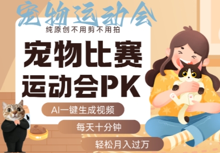 AI一键生成宠物比赛运动会PK视频，纯原创不用剪不用拍，每天十分钟，轻松月入过1W+-冒泡网
