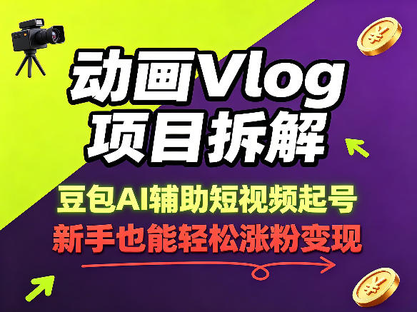 动画Vlog项目拆解，豆包AI辅助短视频起号，新手也能轻松涨粉，43条作品涨粉8.3W-冒泡网