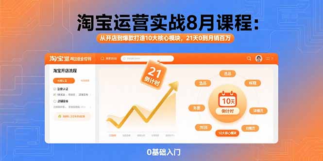 淘宝运营实战8月课程：从开店到爆款打造10大核心模块，21天0到月销百万-冒泡网