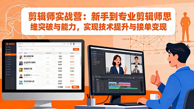 剪辑师实战营：新手到专业剪辑师思维突破与能力，实现技术提升与接单变现-冒泡网