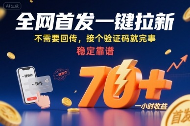 全网首发一键拉新项目，不需要回传，接个验证码就完事，稳定靠谱，一小时收益70+【揭秘】-冒泡网