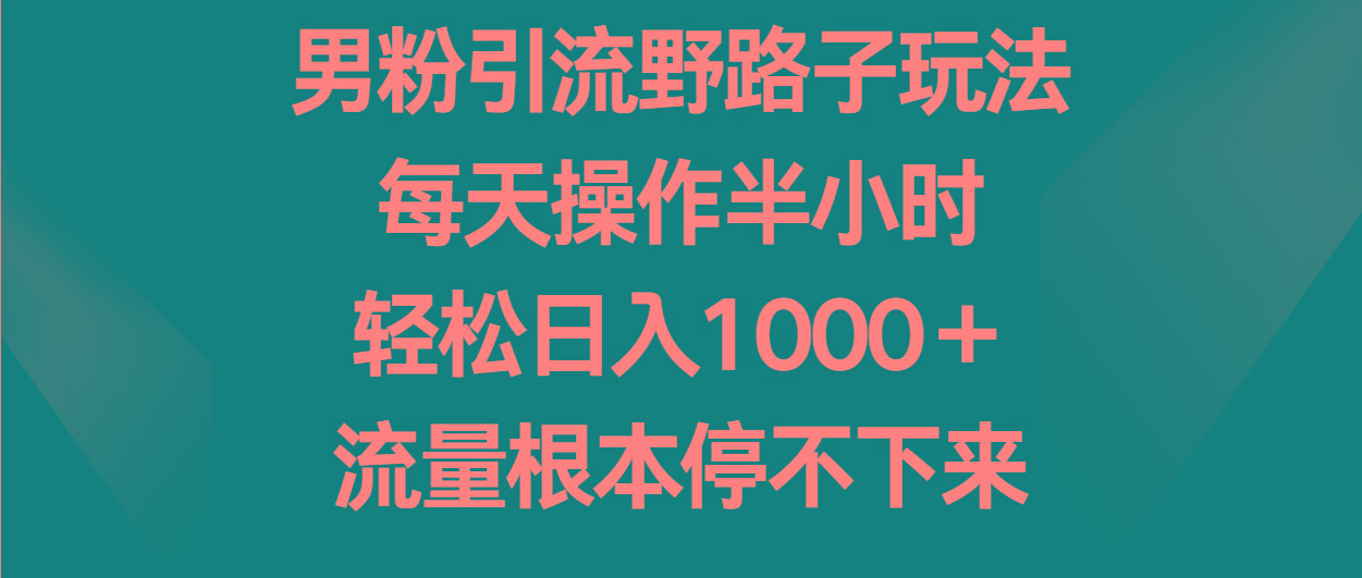 男粉引流野路子玩法，每天操作半小时轻松日入1000＋，流量根本停不下来-冒泡网