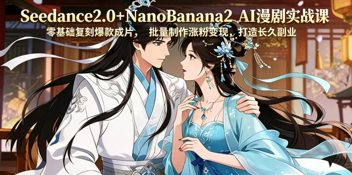 965dc661e3167ae139f6e361524b7a9d.jpeg Seedance2.0+NanoBanana2 AI漫剧实战课,零基础复刻爆款成片涨粉变现,打造长久副业收益