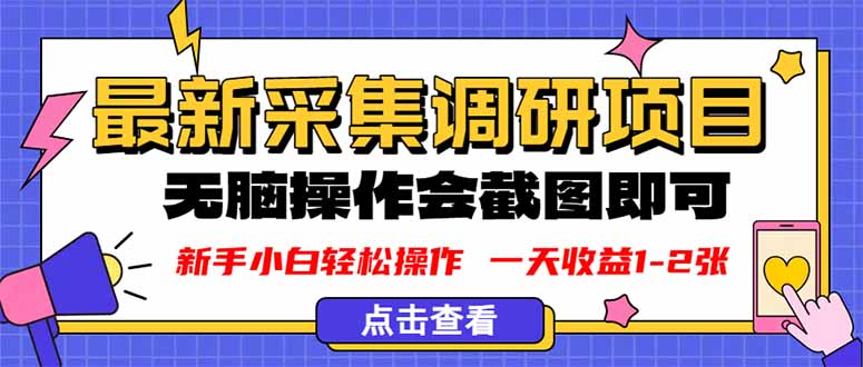新版采集调研项目，截图上传即可，无脑操作，日收益1-2张-冒泡网