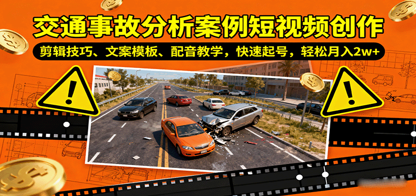 交通事故分析案例短视频创作，剪辑技巧、文案模板、配音教学，快速起号，轻松月入2w+-冒泡网