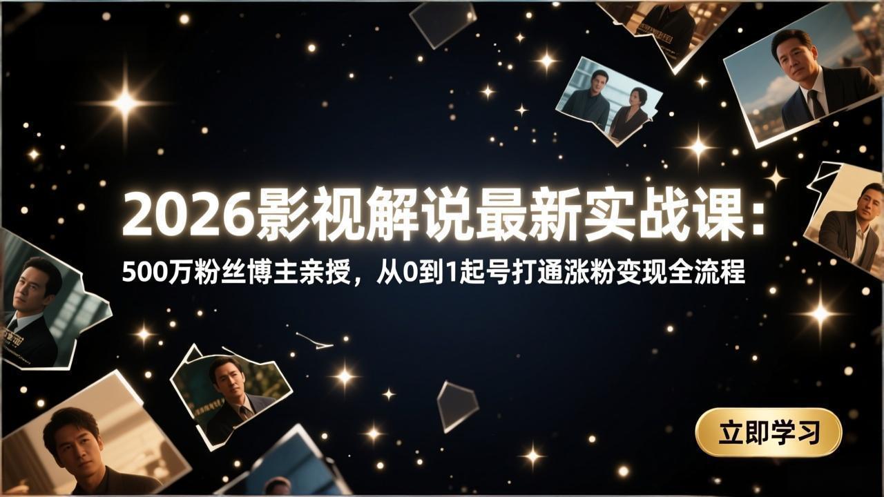 2026影视解说最新实战课：500万粉丝博主亲授，从0到1起号打通涨粉变现全流程-冒泡网