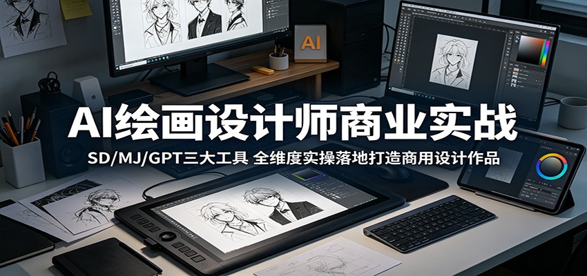 AI绘画设计师商业实战：SD/MJ/GPT三大工具，全维度实操落地打造商用设计作品-冒泡网