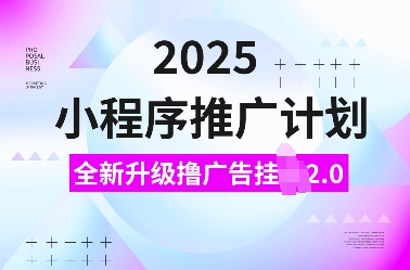2025小程序推广计划，全新升级撸广告挂JI2.0玩法，日入多张，小白可做【揭秘】-冒泡网