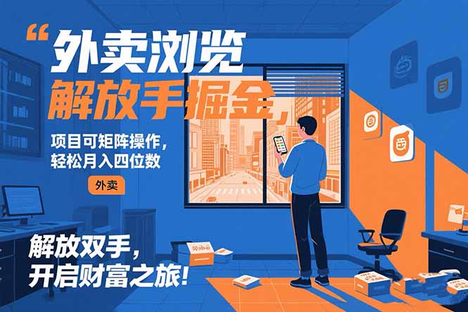 外卖浏览掘金项目 可矩阵操作 轻松日入500+-冒泡网