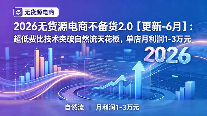 2026无货源电商不备货2.0【更新-7月】：超低费比技术突破自然流天花板，单店月利润1-3万元-冒泡网