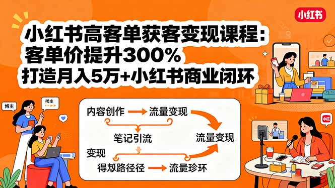 小红书高客单获客变现课程：客单价提升300%，打造月入10万+小红书商业闭环-冒泡网