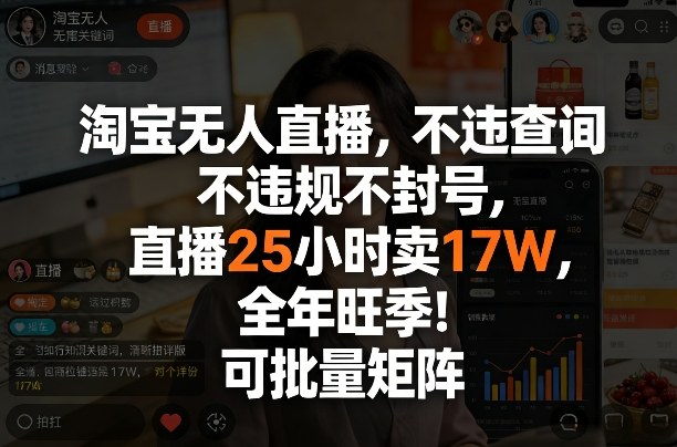 淘宝无人直播，不违规不封号，直播25小时卖17W，全年旺季！可批量矩阵【揭秘】-冒泡网