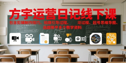 方宇运营日记线下课，包含剪辑制作技巧、拍摄引导过程、起号思维导图、选题等多个教学资料-冒泡网