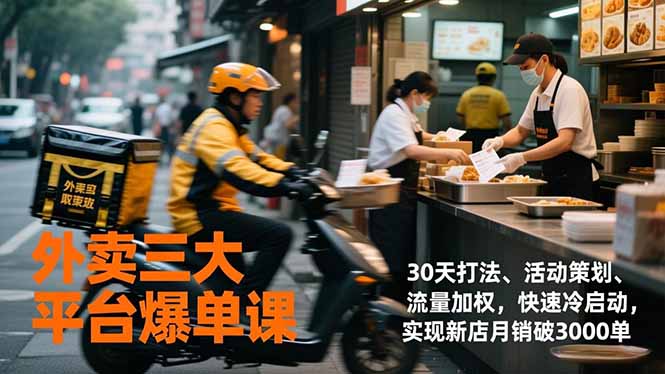 外卖三大平台爆单课，30天打法、活动策划、流量加权，快速冷启动，实现新店月销破3000单-冒泡网