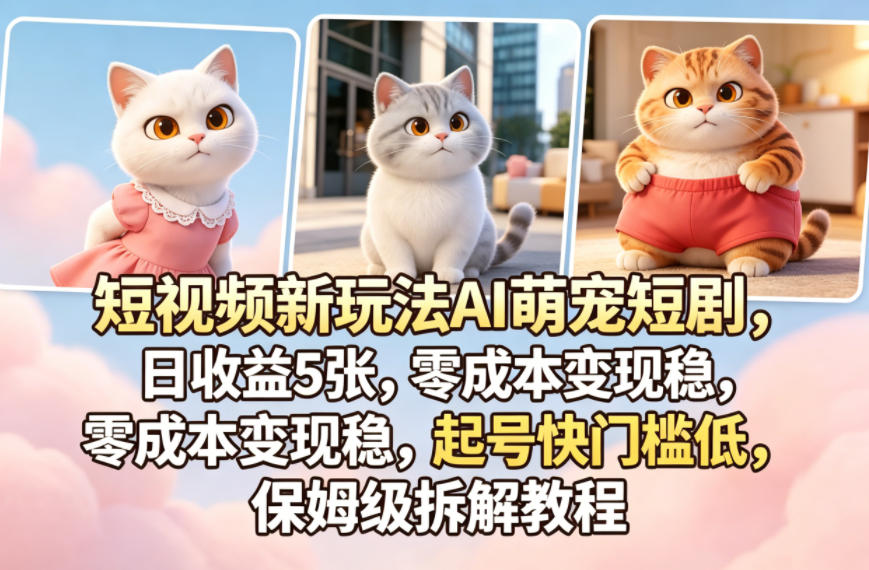 短视频新玩法AI萌宠短剧，日收益5张，零成本变现稳，起号快门槛低，保姆级拆解教程-冒泡网
