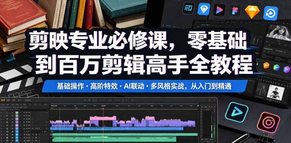 a78ffe201cac1c9fea7177a45b7c9058.jpeg 剪映专业必修课,零基础到百万剪辑高手全教程,基础操作・高阶特效・AI联动・多风格实战,从入门到精通