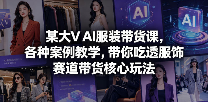 某大V AI服装带货课，各种案例教学，带你吃透服饰赛道带货核心玩法-冒泡网