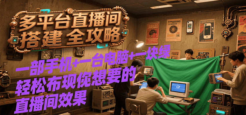 多平台直播间搭建全攻略，一部手机+一台电脑+一块绿布轻松实现你想要的直播间效果-冒泡网