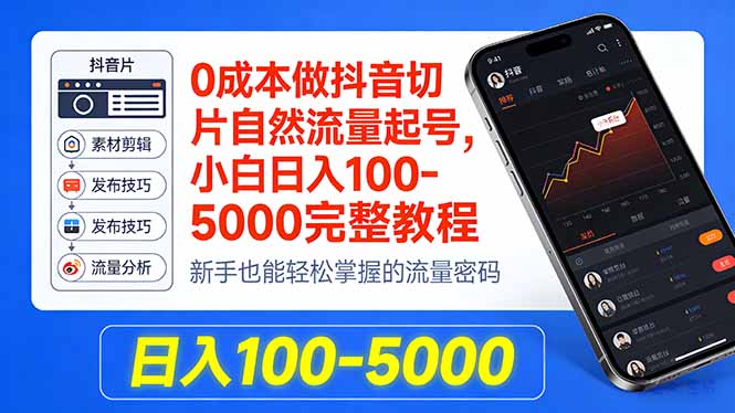0成本做抖音切片自然流量起号，小白日入100-5000完整教程-冒泡网