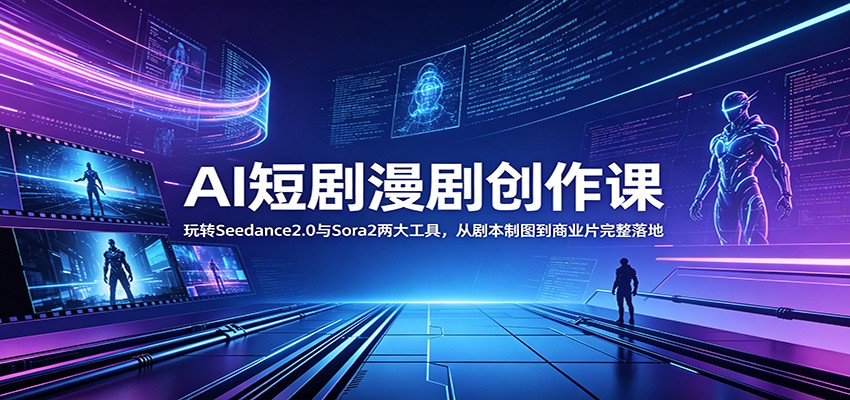 AI短剧漫剧创作课：玩转Seedance2.0与 Sora2两大工具，从剧本制图到商业片完整落地-冒泡网
