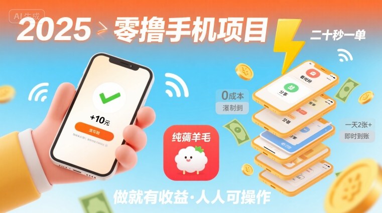 2025年零撸手机项目，二十秒一单，纯薅羊毛 一天2张+做就有-冒泡网