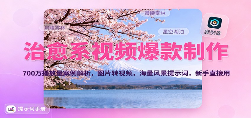 治愈系视频爆款制作，700万播放量案例解析，图片转视频，海量风景提示词，新手直接用-冒泡网