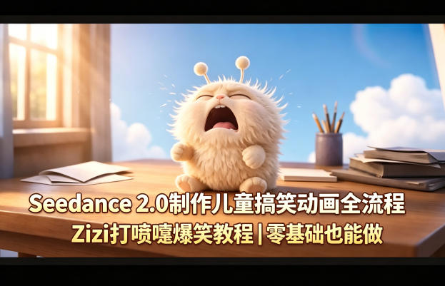 Seedance 2.0制作儿童搞笑动画全流程Zizi打喷嚏爆笑教程｜零基础也能做-冒泡网