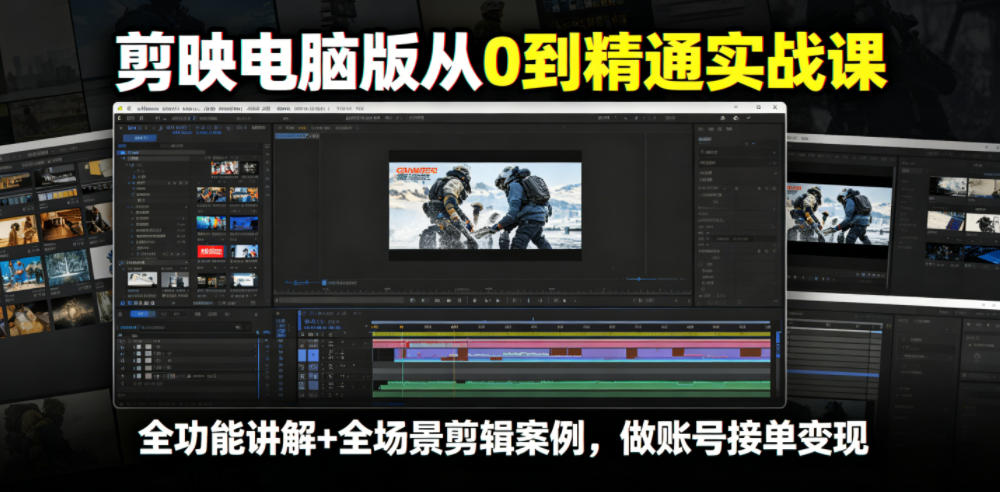 ad45827a6a2b0a9b5b398d6be390d46f.jpeg 剪映电脑版从0到精通实战课,全功能讲解+全场景剪辑案例,做账号接单变现