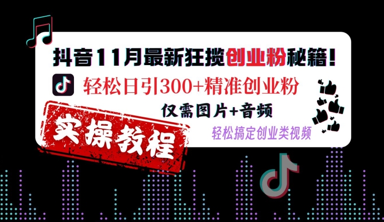 抖音11月最新狂揽创业粉秘籍，轻松日引300+精准创业粉，仅需图片+音频，轻松搞定创业类视频-冒泡网