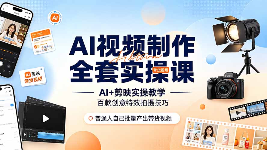 AI视频制作全套实操课，多款AI工具搭配剪映教学，百种特效运镜拍摄实操，抖音账号带货运营全覆盖-冒泡网