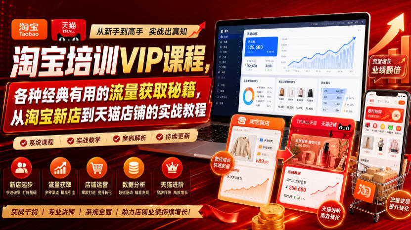 淘宝培训VIP课程，各种经典有用的流量获取秘籍，从淘宝新店到天猫店铺的实战教程(更新7月)-冒泡网