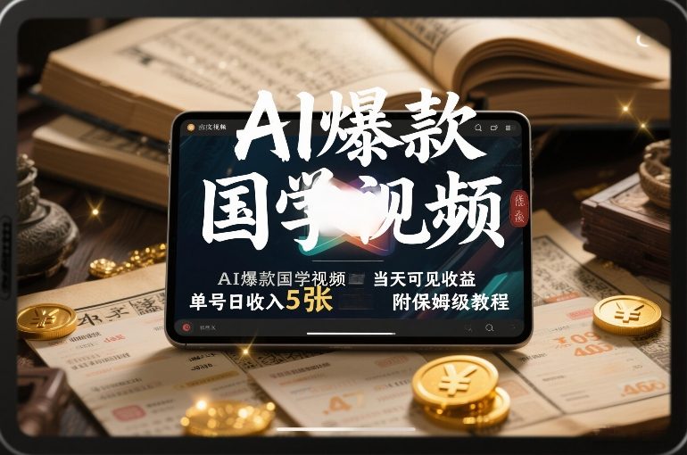 AI爆款国学视频，独家起号方法，小白直接上手，当天可见收益，单号日收入5张+附保姆级教程-冒泡网