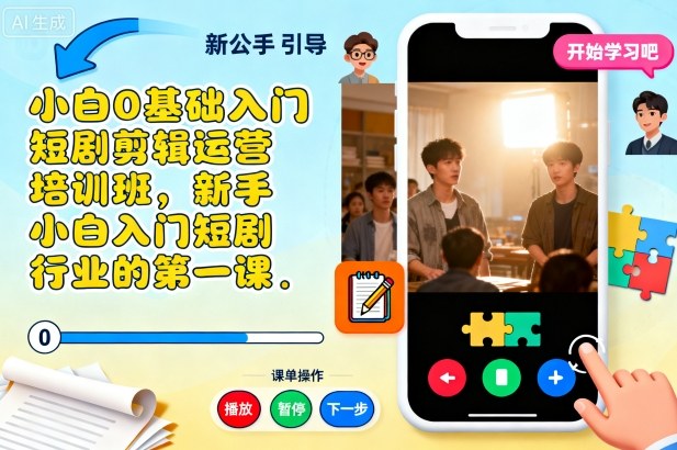 小白0基础入门短剧剪辑运营培训班，新手小白入门短剧行业的第一课-冒泡网