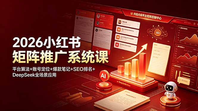 2026小红书矩阵推广系统课:平台算法+账号定位+爆款笔记+SEO排名+DeepSeek全场景应用-蜗牛学社