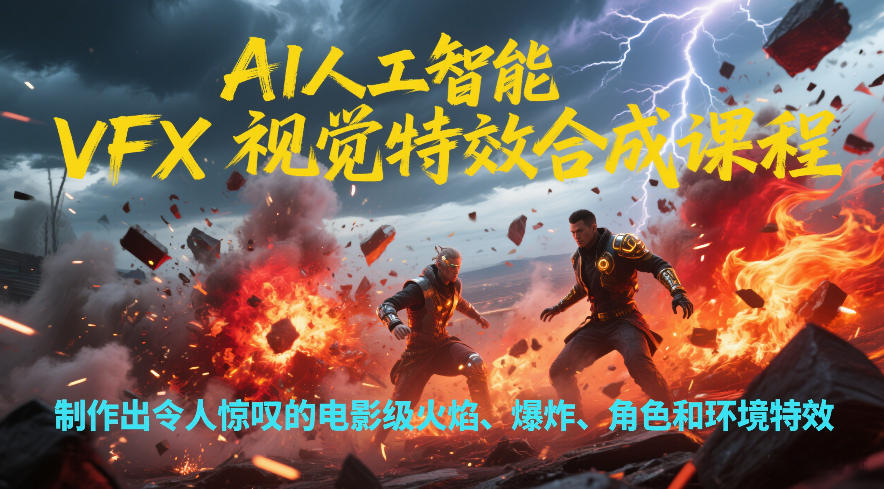 AI人工智能VFX视觉特效合成课程，制作出令人惊叹的电影级火焰、爆炸、角色和环境特效-冒泡网