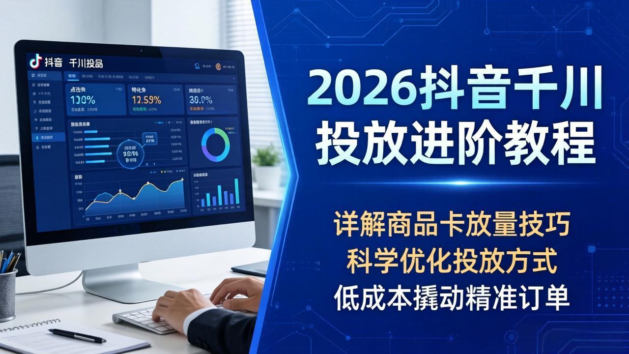 2026抖音千川投放进阶教程，详解商品卡放量技巧，科学优化投放方式，低成本撬动精准订单-冒泡网