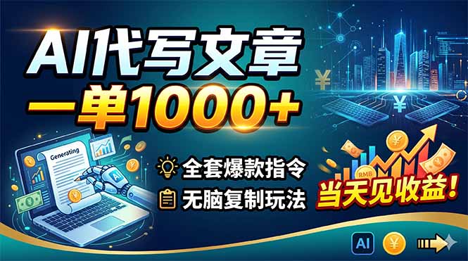 AI代写文章，一单1000+，全套爆款指令+无脑复制玩法，当天见收益！-冒泡网