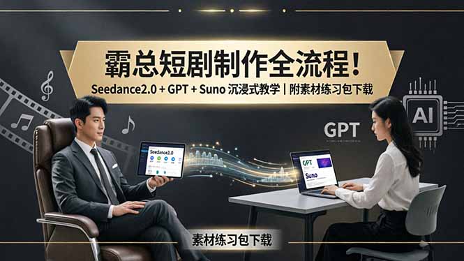 霸总短剧制作全流程！Seedance2.0 + GPT + Suno 沉浸式教学｜附素材练习包下载-冒泡网