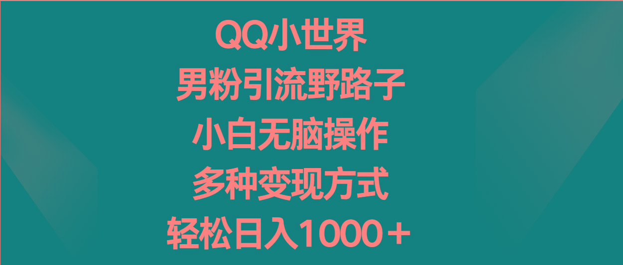 QQ小世界男粉引流野路子，小白无脑操作，多种变现方式轻松日入1000＋-冒泡网