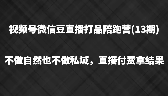 视频号微信豆直播打品陪跑(13期)，不做不自然流不做私域，直接付费拿结果-冒泡网