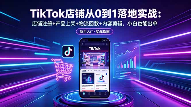 TikTok店铺从0到1落地实战：店铺注册+产品上架+物流回款+内容剪辑，小白也能出单-冒泡网