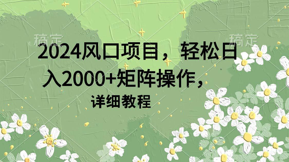 (9652期)2024风口项目，轻松日入2000+矩阵操作，详细教程-冒泡网