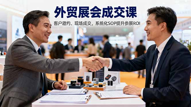 b84bf60465534eba1438ad21724ff4e6.jpeg 外贸展会成交课,含目标制定、客户邀约、现场成交,系统化SOP提升参展ROI