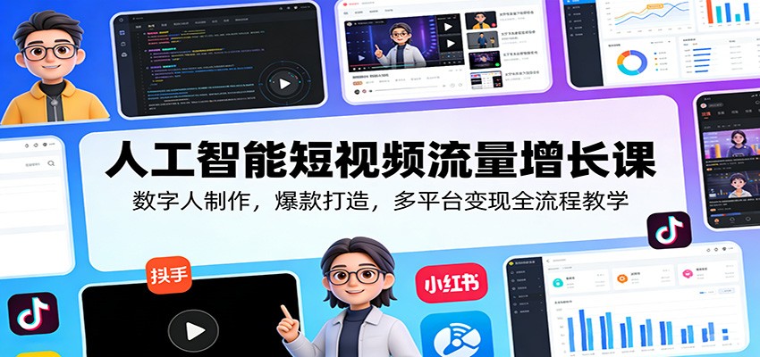 人工智能短视频流量增长课：数字人制作，爆款打造，多平台变现全流程教学-冒泡网