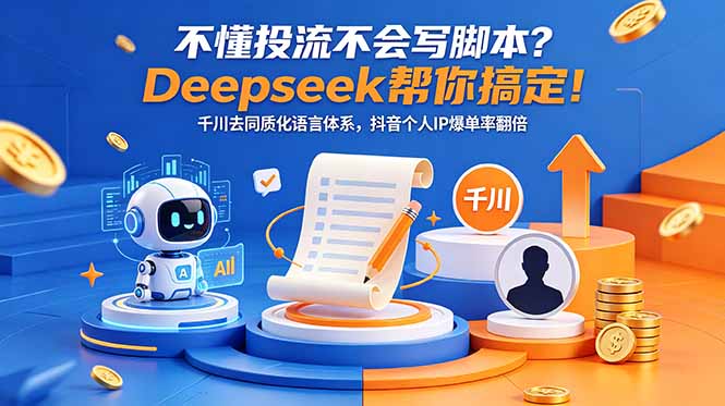 不懂投流不会写脚本？Deepseek帮你搞定！千川去同质化语言体系，抖音个人IP爆单率翻倍-冒泡网
