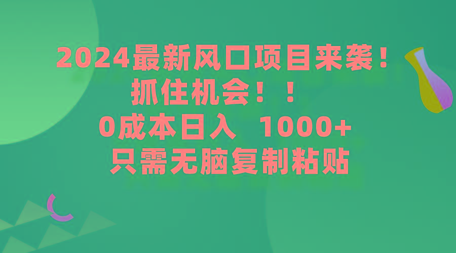 (9899期)2024最新风口项目来袭，抓住机会，0成本一部手机日入1000+，只需无脑复…-冒泡网