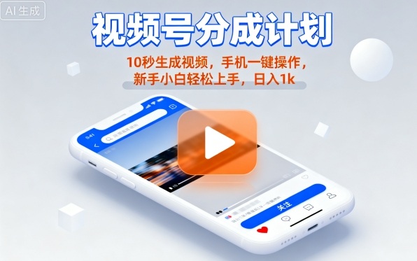 视频号分成计划懒人玩法，10秒生成视频，手机一键操作，新手小白轻松上手，日入1K【揭秘】-冒泡网